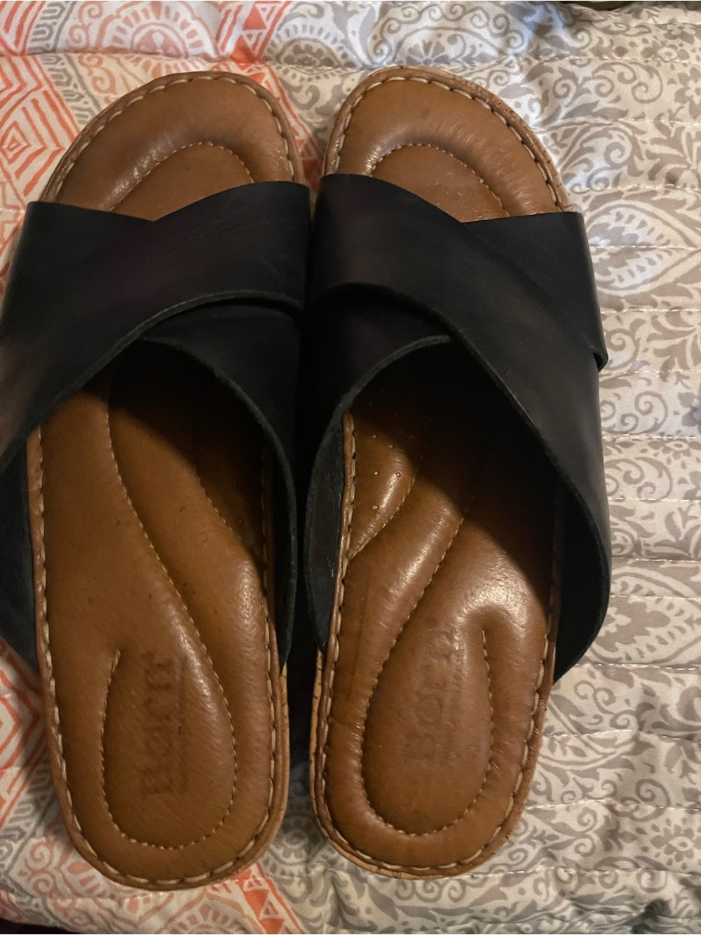🌿 Born Black Crossband Leather Slide Sandals Size 8